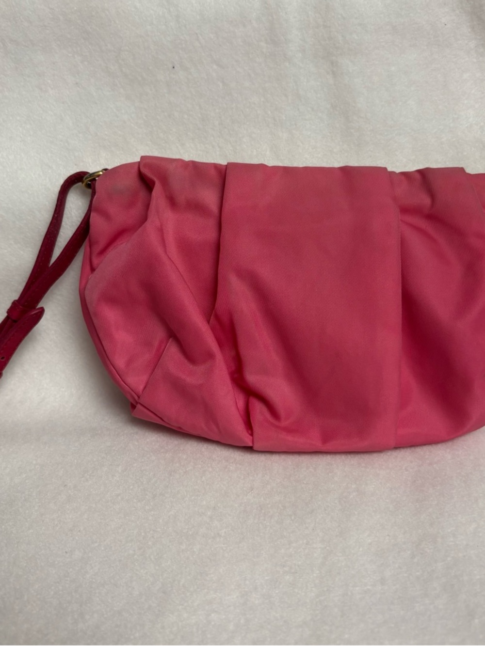 PRADA Pink Nylon Flat Bow Pouch Leather Wristlet Strap Ribbon - Picture 2 of 14